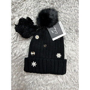 Echo New York Women's Embellished Faux Fur Pom Pom Hat In Black One Size $59